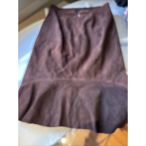 VTG douglas hannant Brown suede Skirt ruffle hem lined zipper sz 8 - Picture 9 of 10